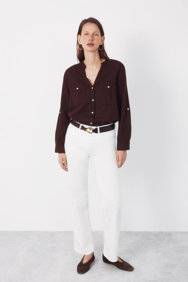 Cortefiel Camisa r&uacute;stica de manga comprida Castanho