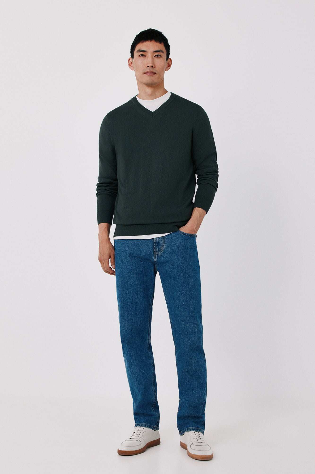 Cortefiel Cotton cashmere knit V-neck jumper