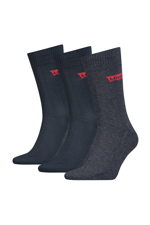 Cortefiel Pack of 3 pairs unisex tall socks with batwing logo. Blue