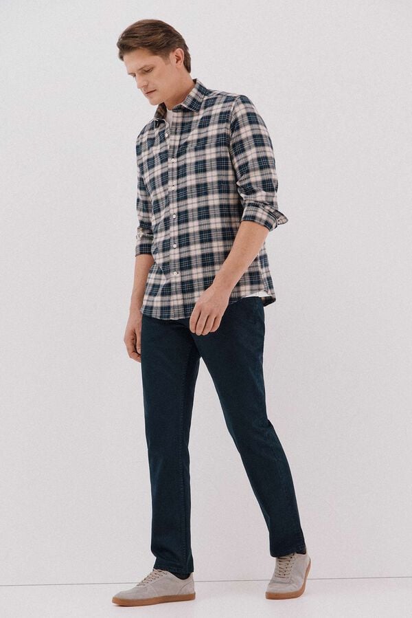 Cortefiel Checked flannel shirt Navy