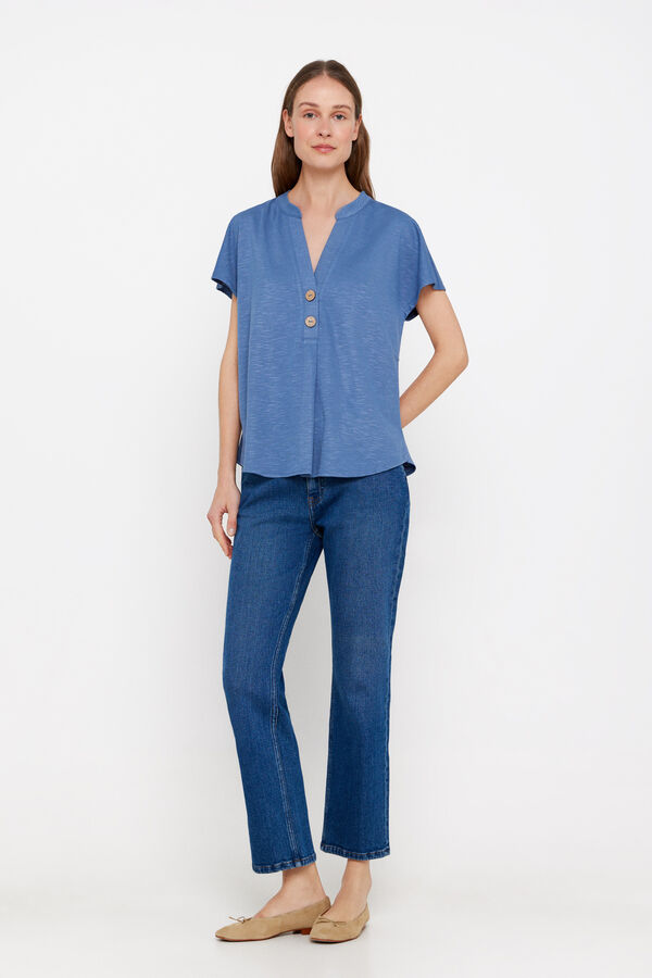 Cortefiel Blouse with dropped sleeves Blue