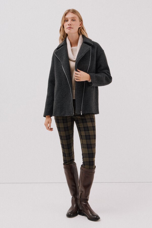 Cortefiel Short biker-style coat Dark grey