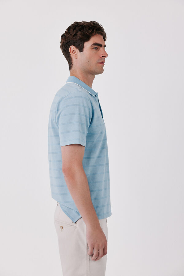 Cortefiel Striped oxford polo shirt Blue