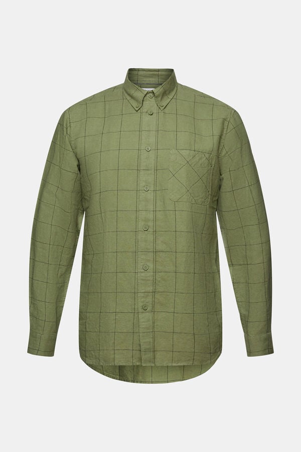 Cortefiel Camisa cuadros regular fit con lino Estampado verde