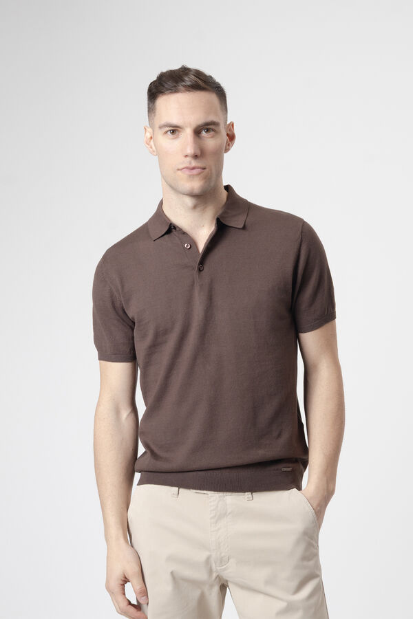 PuroEGO Polo punto algod&oacute;n Marr&oacute;n oscuro