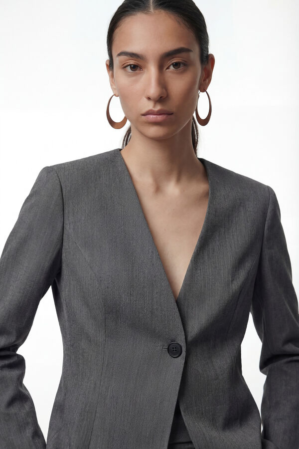 Vero Moda Blazer de gola comprida com decote em MANGA Cinzento