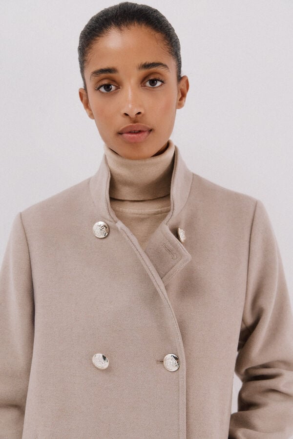 Cortefiel Double-breasted coat with gold buttons Nude