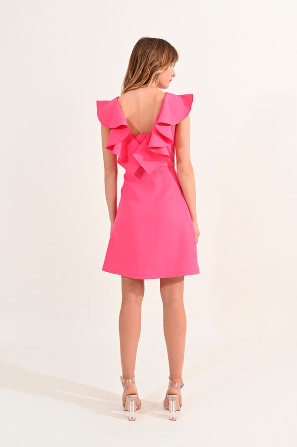 Cortefiel Short-sleeved dress with ruffles Pink