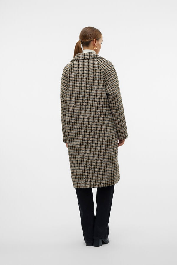 Cortefiel Long checked coat Nude