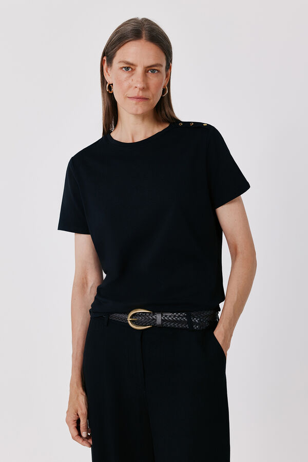 Cortefiel Gold button basic T-shirt Black