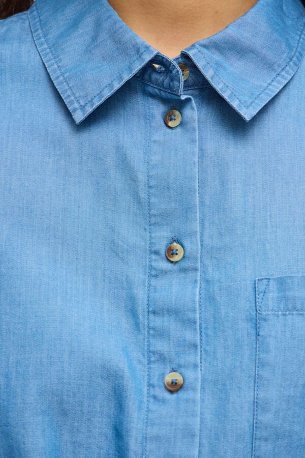 Vila Vestido curto camiseiro em ganga de Tencel Azul