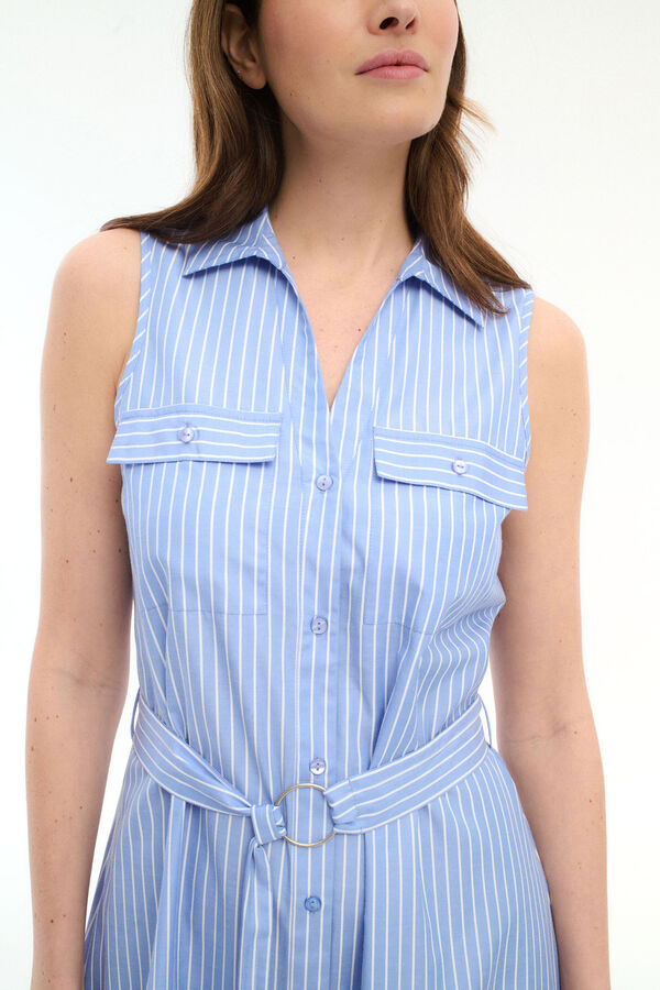 Vila Vestido camisa midi com cinto Azul