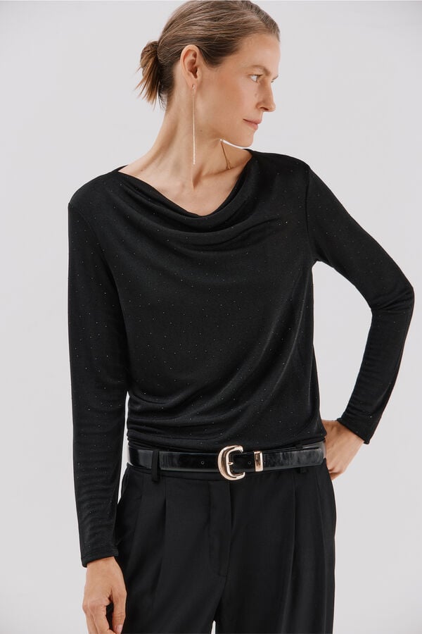 Cortefiel Shiny draped top Black