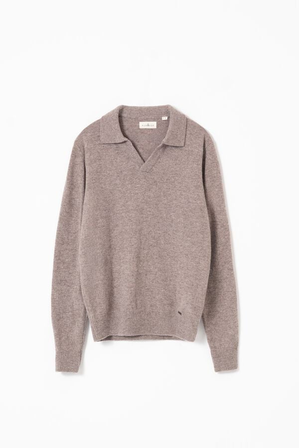 PuroEGO Camisola de l&atilde; com gola polo Castanho