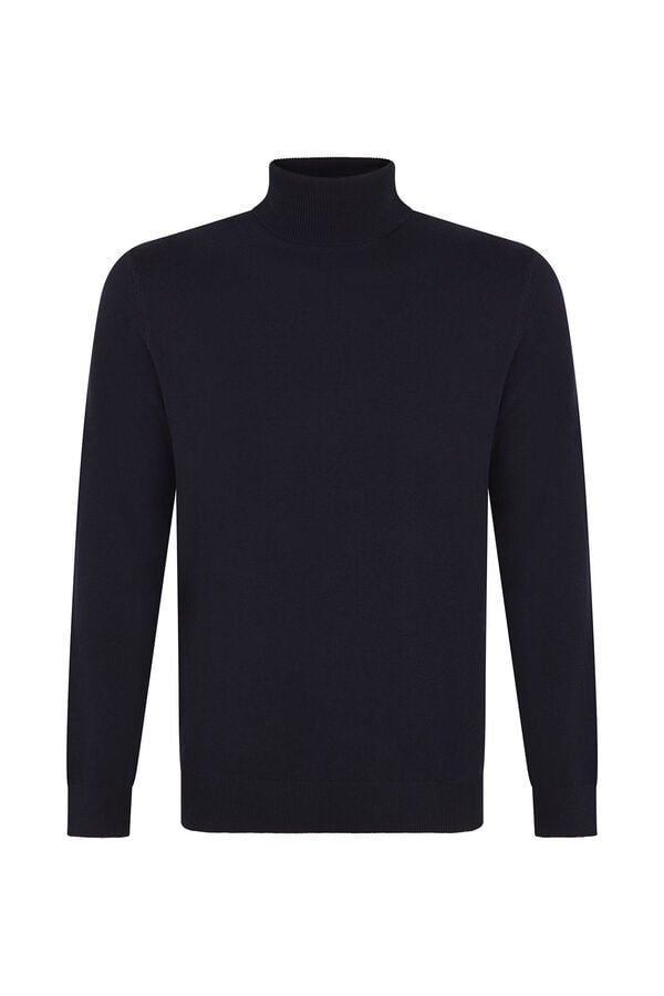 Cortefiel Cotton/silk cashmere high neck jumper  Navy