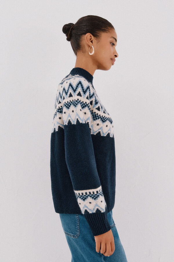 Cortefiel Placement jacquard jumper. Navy