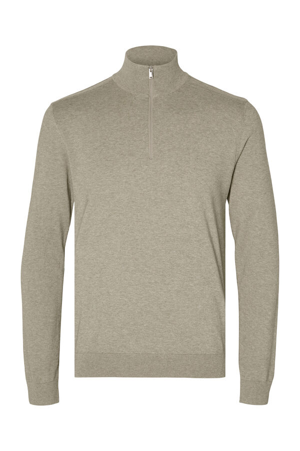 Selected Knitted pullover with half zip 100% cotton Green