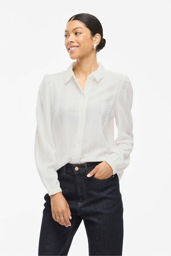 Camisa manga larga con bordado inglés