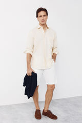 Cortefiel Striped linen cotton shirt Yellow