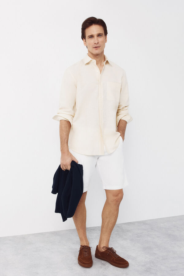 Cortefiel Striped linen cotton shirt Yellow