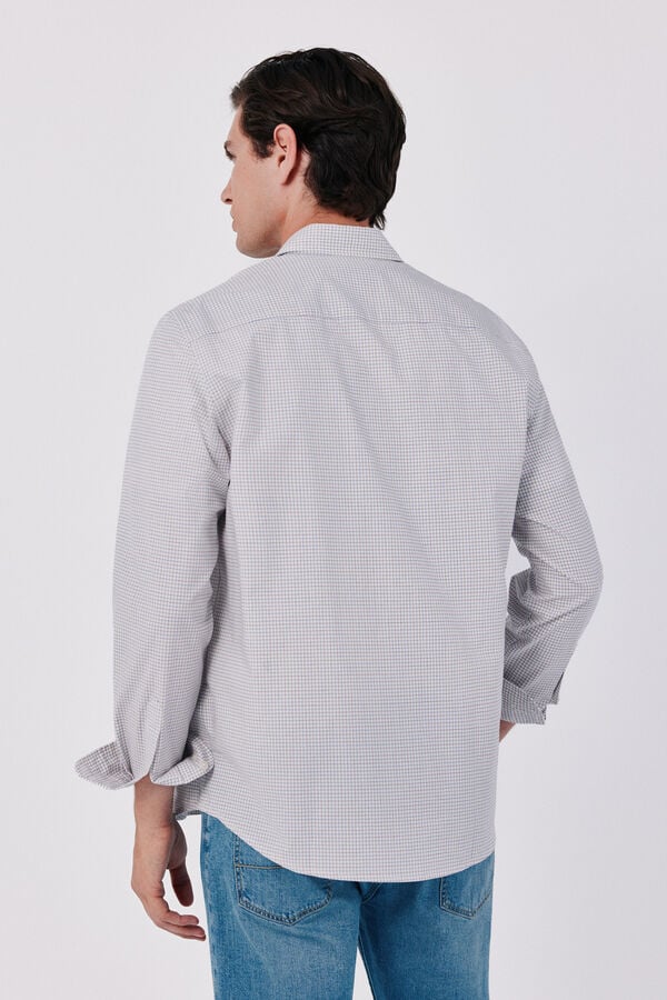 Cortefiel Cotton poplin plaid shirt Ivory