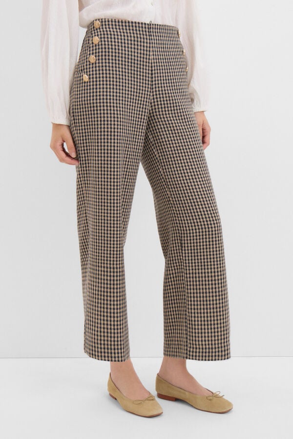 Cortefiel Cropped trousers with buttons Printed white