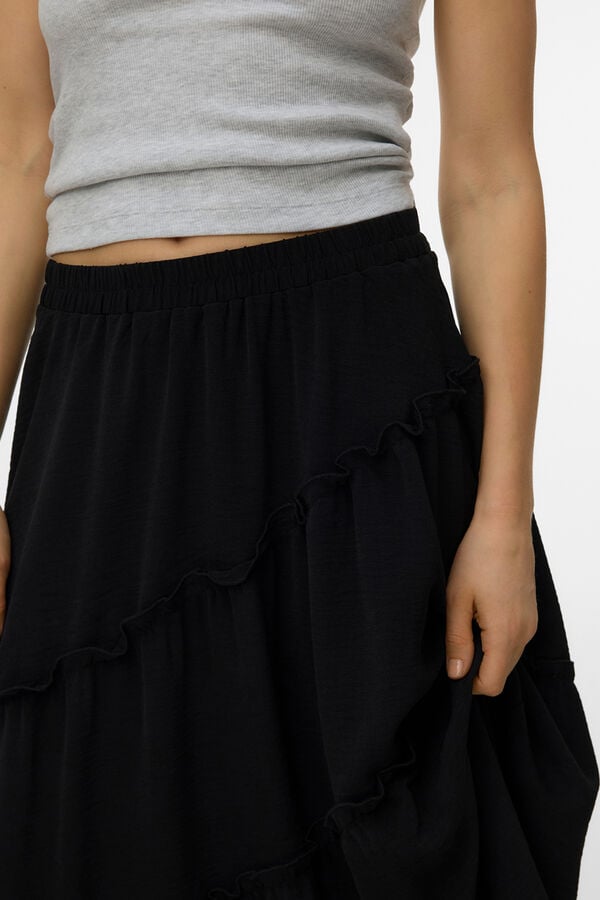 Vero Moda Saia midi com folhos Preto