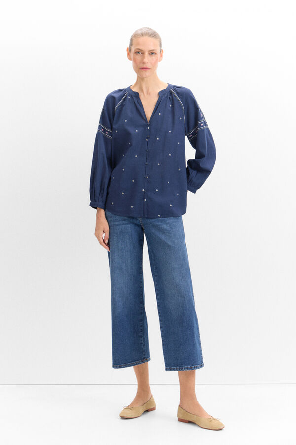 Cortefiel Floral embroidery blouse Navy