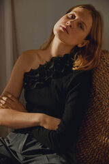 Vila Jersey-knit top with asymmetric sleeve detail Black