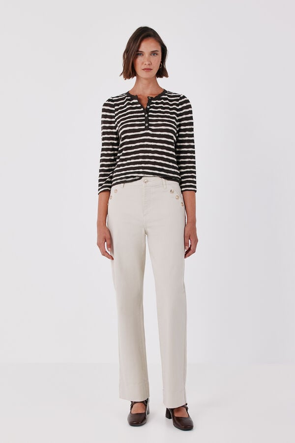 Cortefiel Palazzo jeans with buttons Ivory