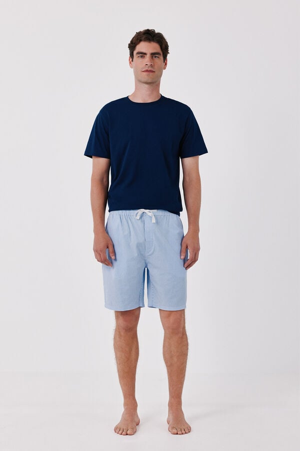 Cortefiel Jersey-knit and fabric pyjamas set Navy