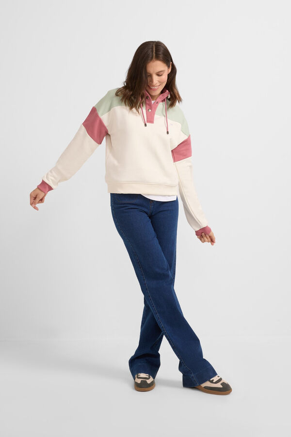 Silbon Sudadera woman tricolor cuello botones Marfil