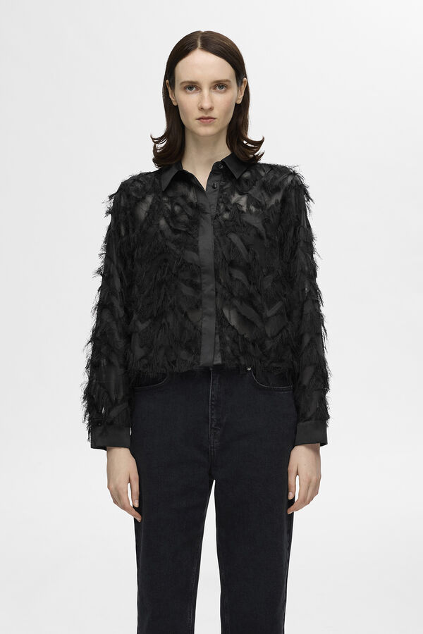 Selected Femme Fluffy long sleeve shirt. Black