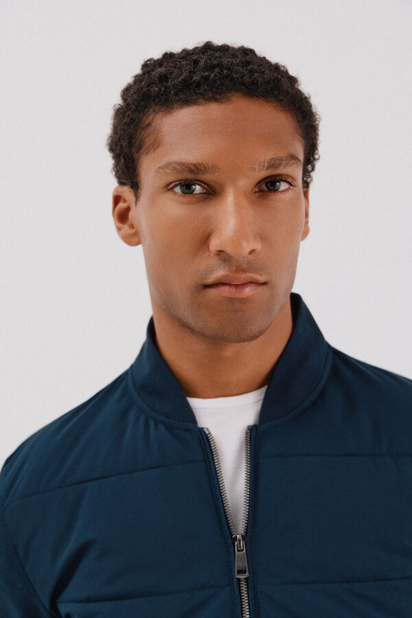 Cortefiel Cárdigan bomber tejido combinado Azul marino