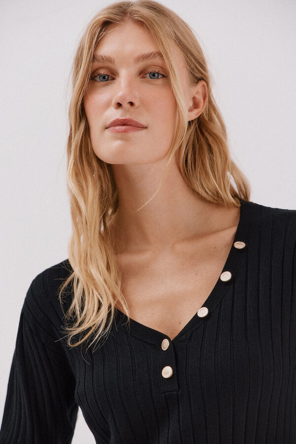 Cortefiel V-neck jumper with buttons Black