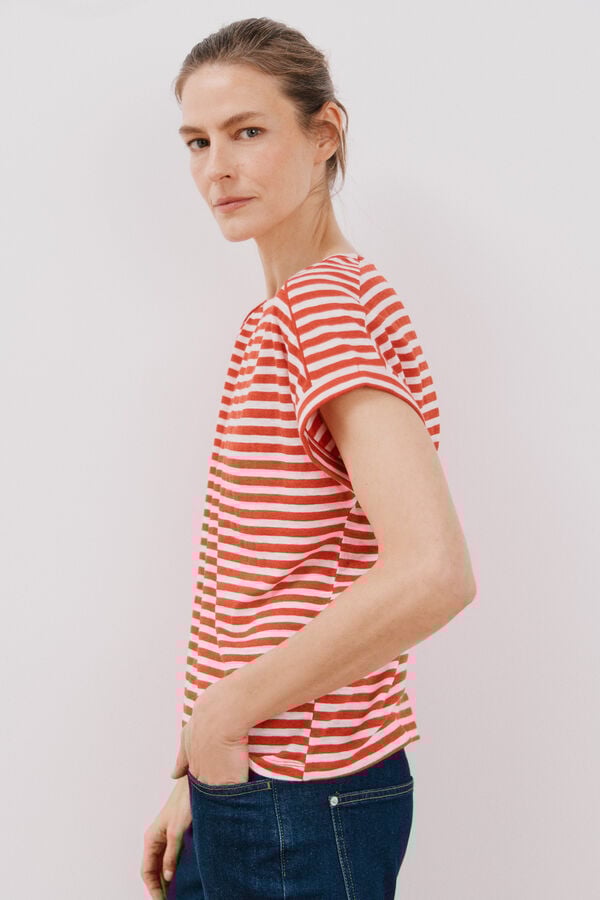 Cortefiel T-shirt riscas Vermelho