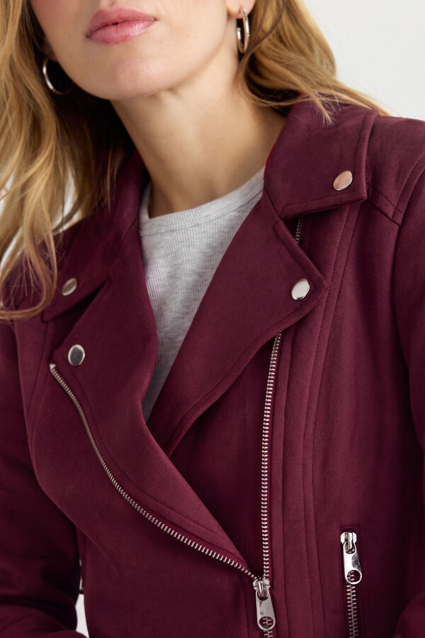 Vero Moda Faux suede biker jacket Maroon
