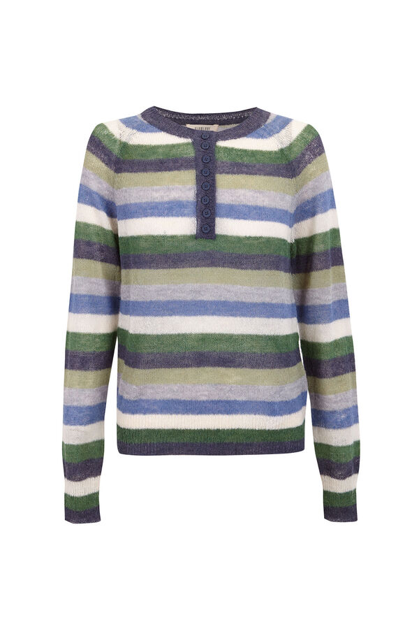 Slowlove Suéter riscas com botões Azul