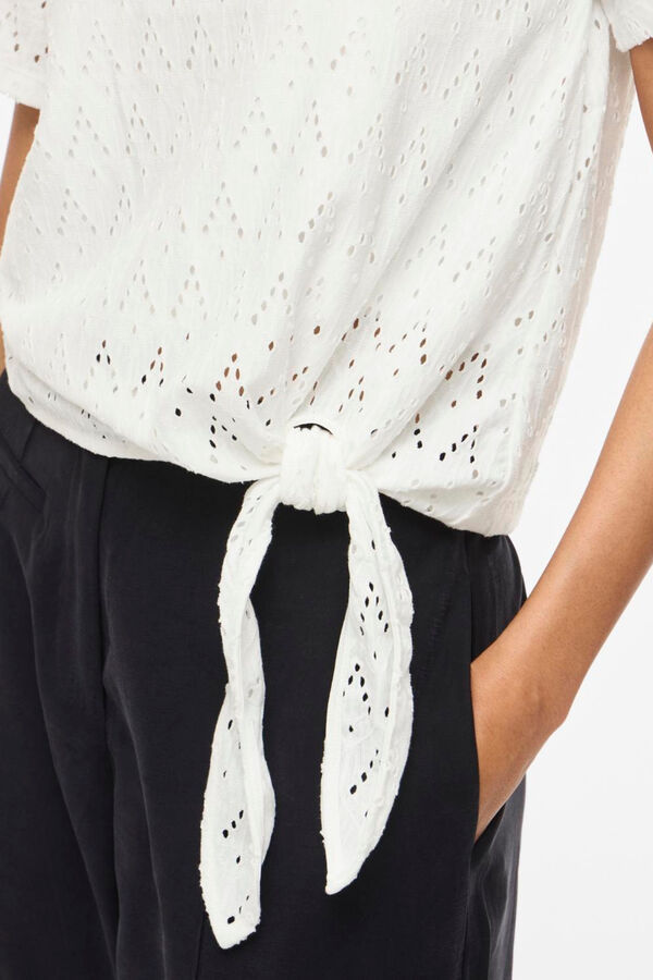 Vila Cotton openwork short sleeve top White