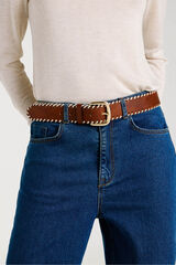 Vila Cinto de pele com costura Castanho