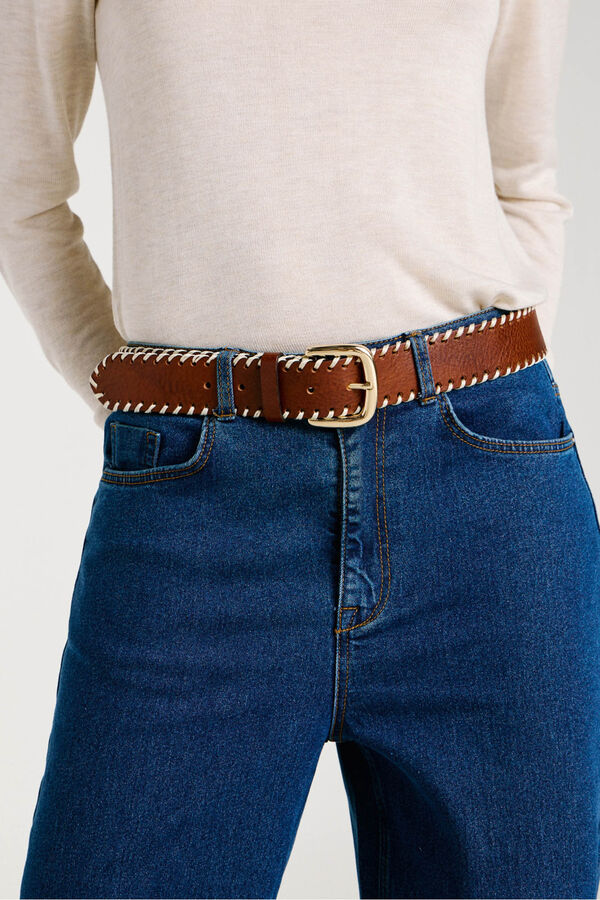 Vila Cinto de pele com costura Castanho