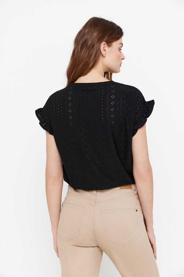 Cortefiel Jersey-knit T-shirt with openwork detail Black