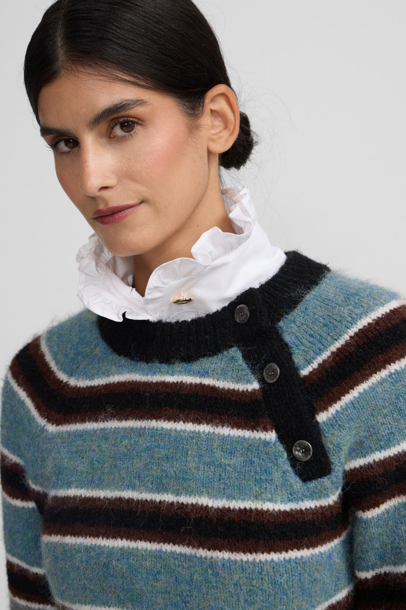 Silbon Camisola riscas com bot&otilde;es