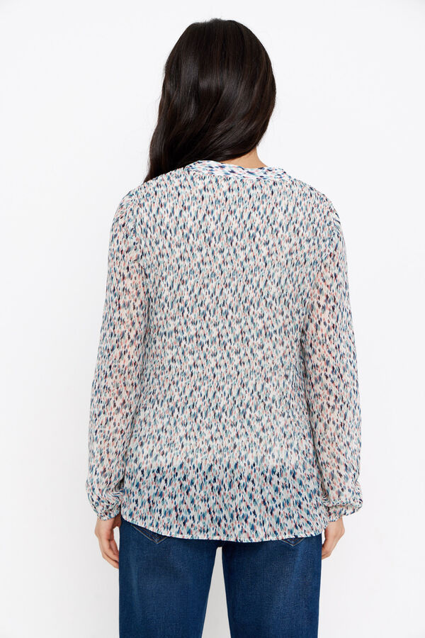 Cortefiel Round neck pleated blouse Printed white