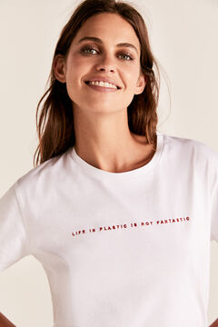 Cortefiel Embroidered text t-shirt White