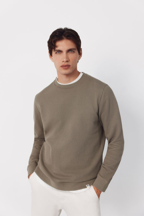 Cortefiel Textured crew neck sweatshirt Kaki