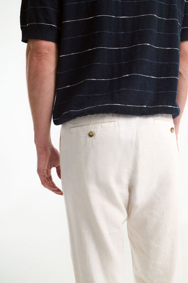 Selected Cal&ccedil;as de linho com ajuste relaxado Branco