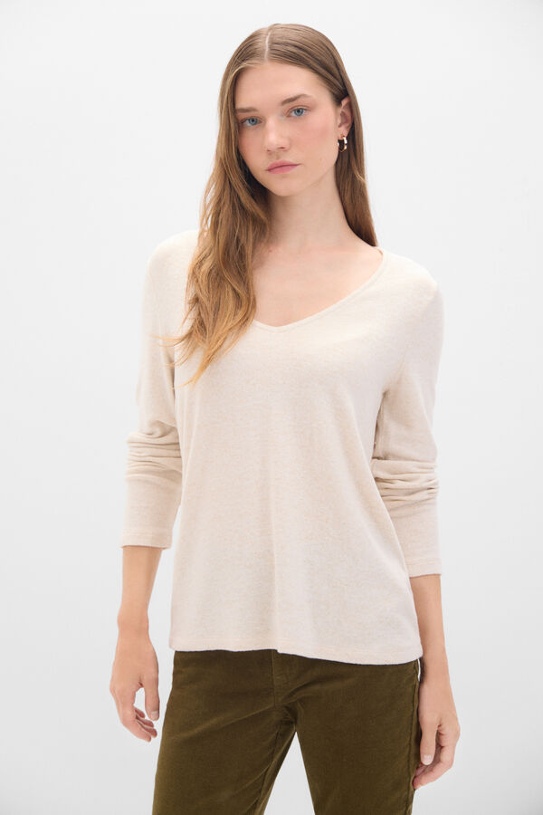 Cortefiel Essential V-neck T-shirt Ivory