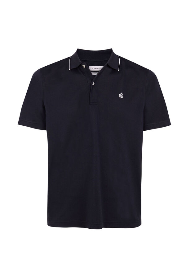 Cortefiel Coolmax® jacquard neck polo shirt Navy