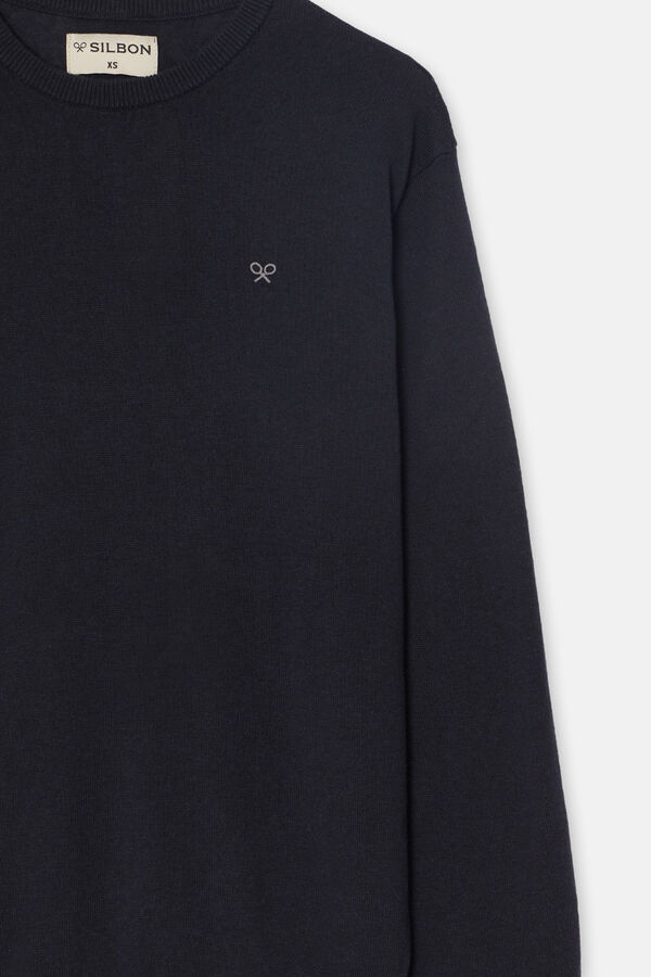 Silbon Plain dark blue crew neck jumper Blue